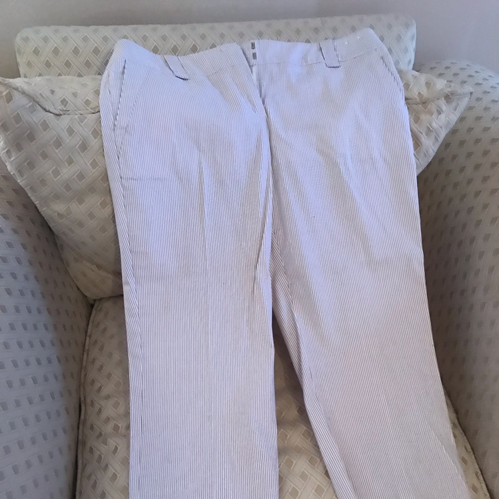 Tan and white strip ankle pants